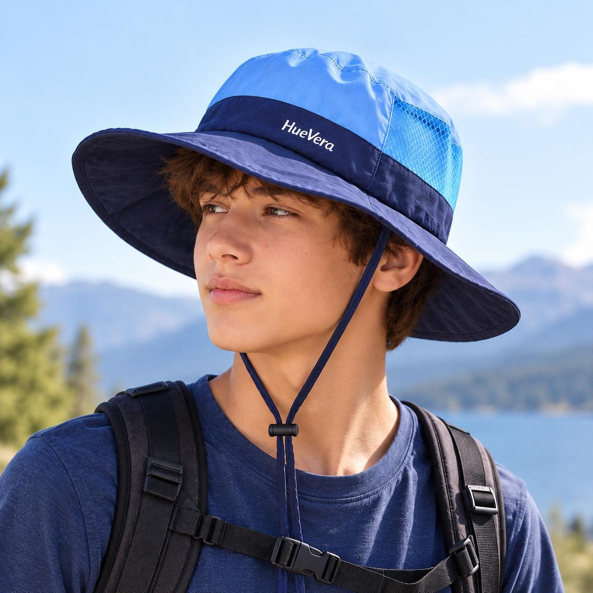 Blue Lightweight Packable Outdoor Fisherman Sun Hat for Women & Youth 13+